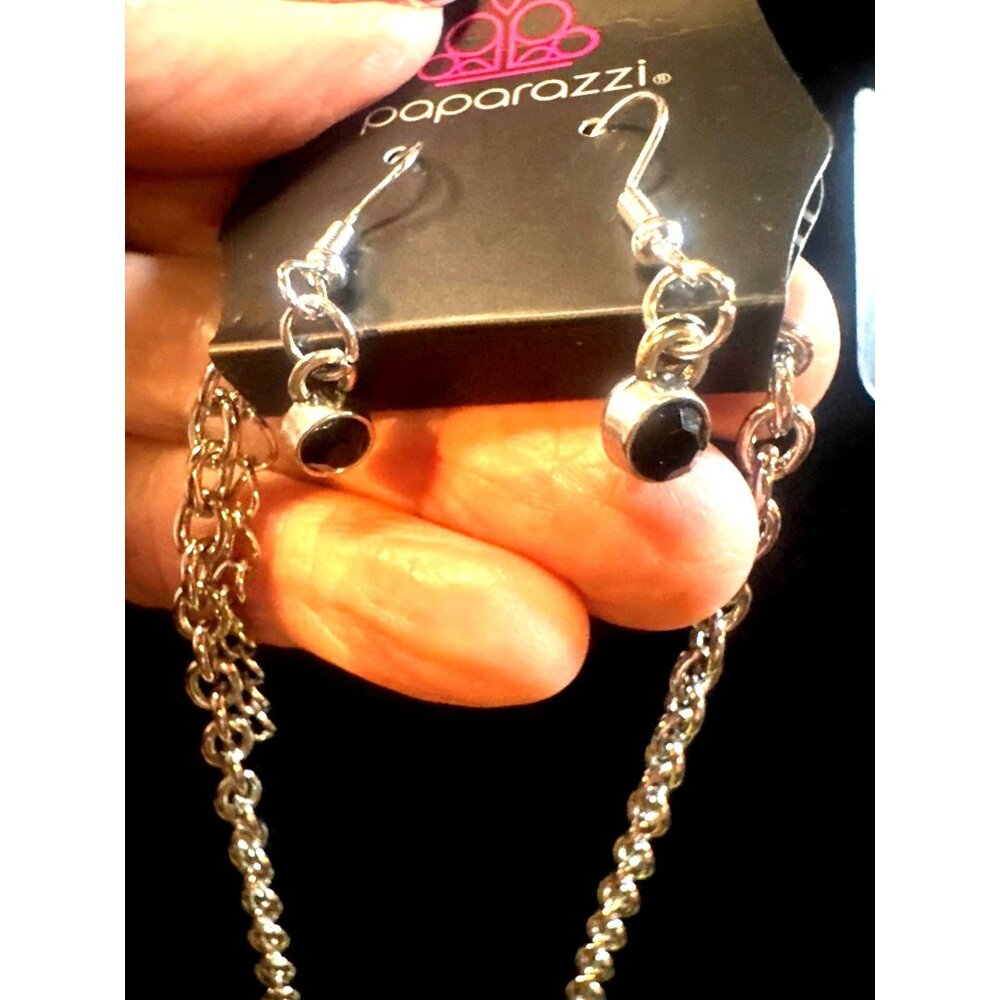 Paparazzi Silver & Black Faceted Stone Necklace & Earrings Set - Picture 7 of 8